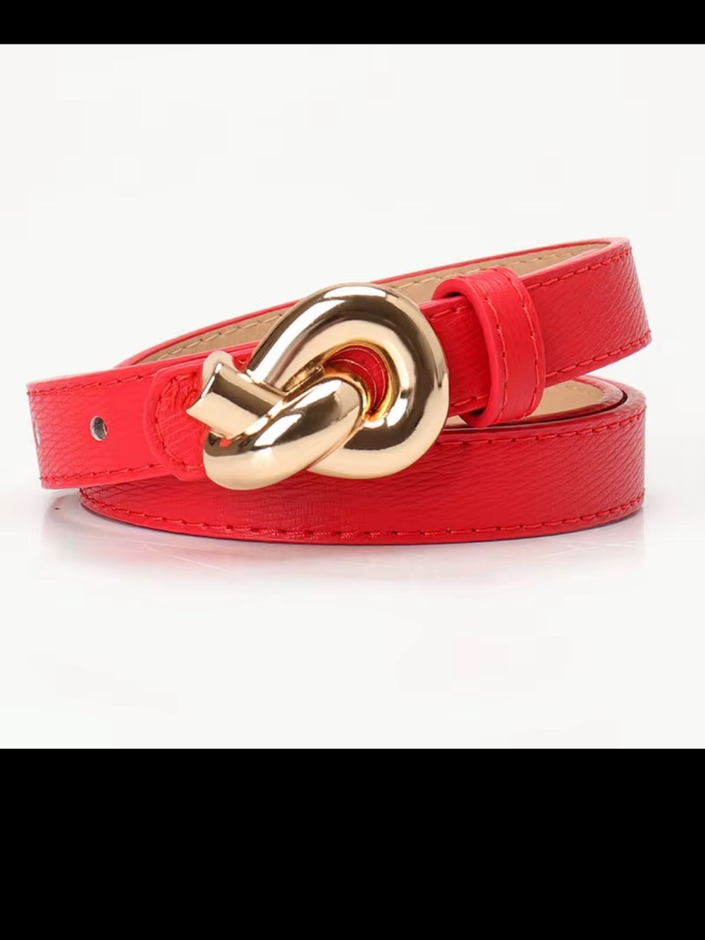 Red Leather Knot Buckle Waist Belt - Women Accessories